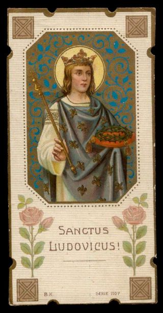 St.  Louis King Of France W/ Crown Of Thorns Old W/ Gold Holy Card
