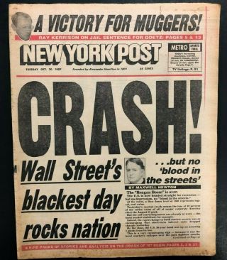 1987 Oct 20 Ny Post Newspaper Wall Street Crash/reagan Boom Over Pgs.  1 - 92