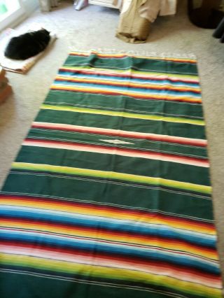 Vintage Mexican Colorful Striped Woven Wool Saltillo Serape Blanket 48 " X 83 "