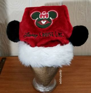 Disney Cruise Lines Mickey Mouse Red Plush Santa Hat W/ Ears Adult Christmas