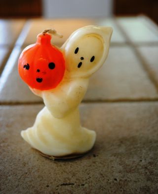 Vintage Gurley Halloween Candle Ghost With Pumpkin Jack O Lantern Tag Attached
