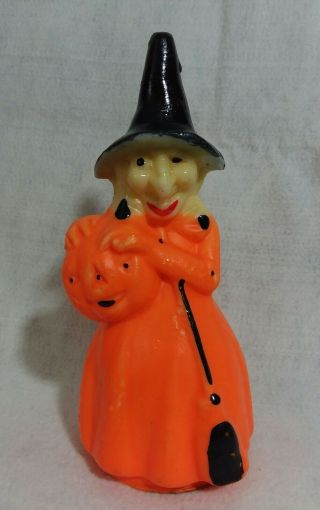 Vintage Halloween Gurley Witch With Pumpkin & Broom Candle Large With Paper Tag