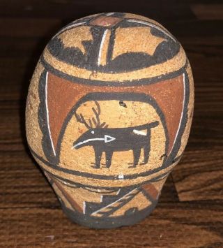 Vintage Zuni Pueblo Pottery Ornament / Pot With Heartline Deer