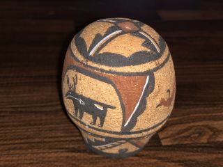 Vintage Zuni Pueblo Pottery Ornament / Pot With Heartline Deer 4