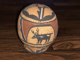 Vintage Zuni Pueblo Pottery Ornament / Pot With Heartline Deer 5