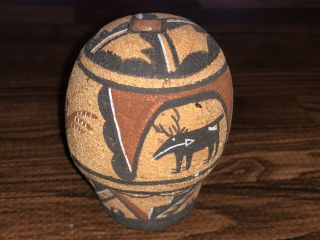 Vintage Zuni Pueblo Pottery Ornament / Pot With Heartline Deer 8