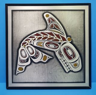 Inuit Eskimo Art Killer Whale Etched Plaque,  British Columbia 12 " Orchard Studio
