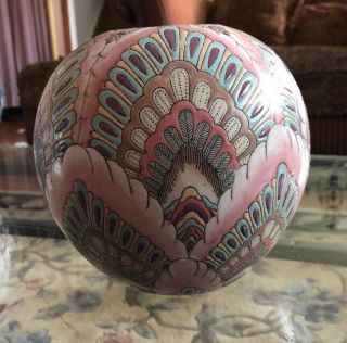 Chinese Porcelain Bowl Vase H F P Macau Toyo Pink Blue with Gold Leaf 6 1/4”Tall 4