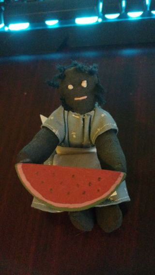 Vintage Black Americana African American Cloth Doll Eating Watermelon