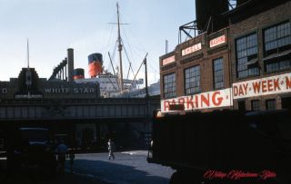 1952 Red Border Slide White Star Lines Rms Queen Mary Trip To Europe