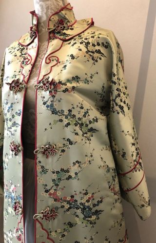 Vintage Golden Floral Hand Embroidered Lined Silk Robe Silk Kimono 4