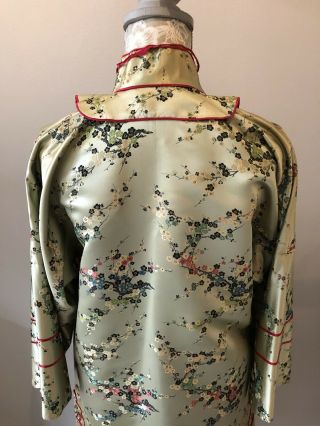 Vintage Golden Floral Hand Embroidered Lined Silk Robe Silk Kimono 5