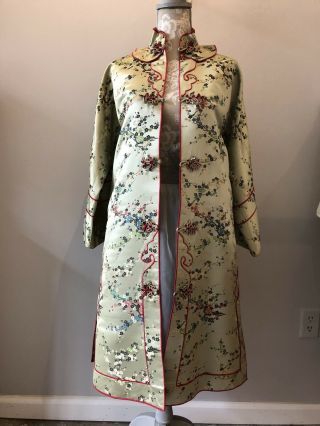 Vintage Golden Floral Hand Embroidered Lined Silk Robe Silk Kimono 8