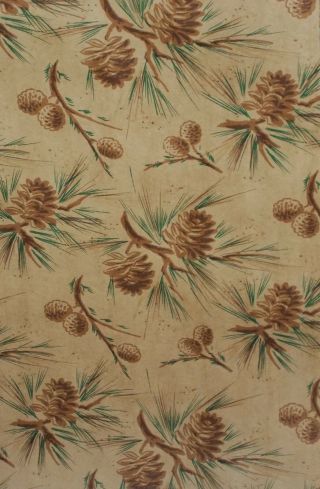 Vtg Christmas Pine Cone Winter Store Wrapping Paper Gift Wrap 2 Yards X 24 "
