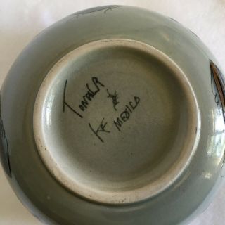 Tonala Pottery Bowl Signed Ken Edwards El Palomar Mexico 8” Birds/Flowers 4