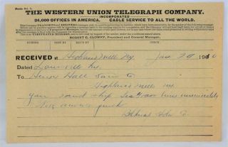 1910 Western Union Telegraph Belknap Hardware Louisville Ky To Highland Mills Ny