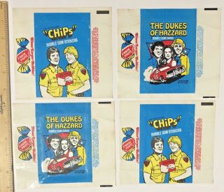 Vintage Chips Tv Cops,  Dukes Of Hazzard Wax Bubble Gum Card Wrappers Donruss