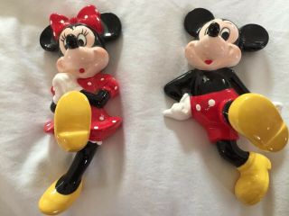 Rare Vintage Bone China Walt Disney Mickey And Minnie Mouse Figurine Hooks 6”
