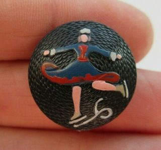 Wonderful Antique Vtg Carved Painted Wood Picture Button Girl Ice Skating (e)