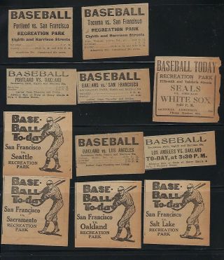 San Francisco Pacific Coast League Baseball Recreation Park Game Ads 1905 - 1921