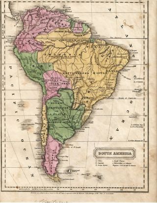 Antique Map Hand Colored South America Woodbridge 1821 Much Has Changed Great