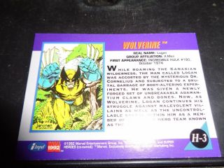 Wolverine Hologram H - 3 1992 Marvel Universe Insert Card NM X - MEN 3