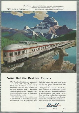 1955 Budd Advertisement,  Canadian Pacific Railway,  Banff Park Observation Car