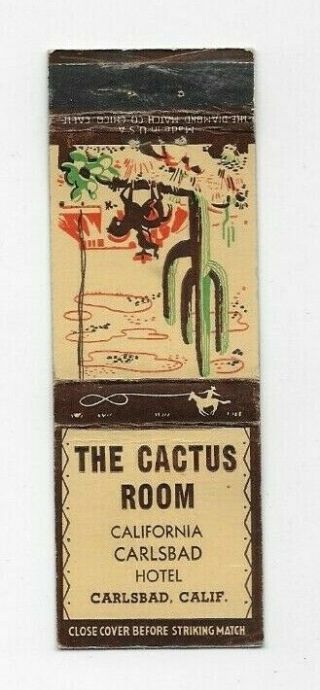 Vintage Matchbook Cover The Cactus Room Carlsbad Ca A1003