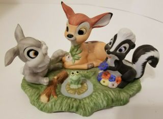Rare Vintage Walt Disney Figurine Bambi,  Thumper,  Flower Frog Ceramic Marked Mr