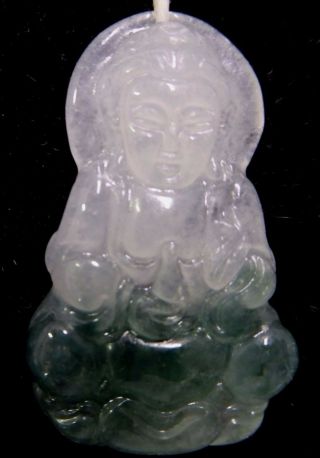 Quan Yin Guanyin Green White China Jade Buddha Goddess Of Compassion Pendant