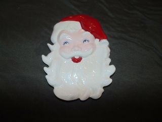Vintage Christmas Santa Claus Face Ceramic Candy Dish Wall Hanging Plate