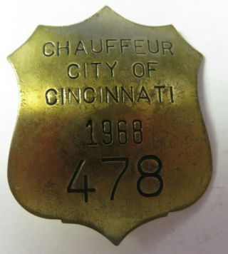 Vtg 1968 City Of Cincinnati State Chauffeur Badge No.  478 Driver License Pin Ohio