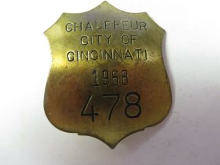 Vtg 1968 City of CINCINNATI State Chauffeur Badge No.  478 Driver License Pin OHIO 3