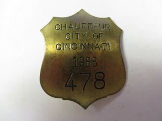 Vtg 1968 City of CINCINNATI State Chauffeur Badge No.  478 Driver License Pin OHIO 4