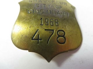 Vtg 1968 City of CINCINNATI State Chauffeur Badge No.  478 Driver License Pin OHIO 5