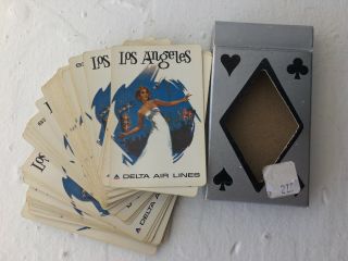 Vintage Playing Cards Deck Mid - Century Lady Woman LOS ANGELES Delta Air Lines 2