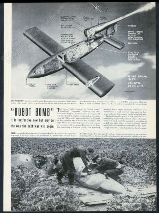 1944 V1 V - 1 Rocket Bomb Diagram & Photo Vintage Print Article