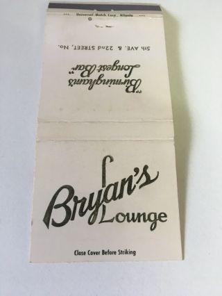 30 Strike Matchbook Cover Bryan’s Lounge Birmingham’s Longest Bar