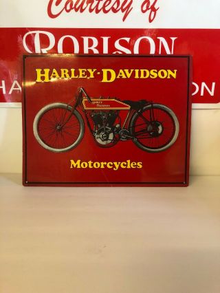 Vtg Harley Davidson Board Track Race Motorcycle On Metal Sign Robison Hd