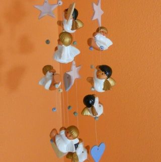 Mexican Terracotta Hanging Baby Angels From A Cloud No Sound Wind Chime 12 "