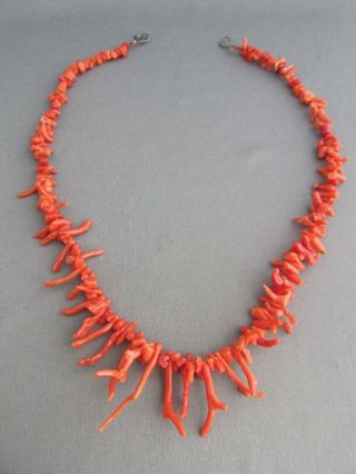 Vintage Old Pawn Sterling Branch Coral Beaded Flapper Necklace