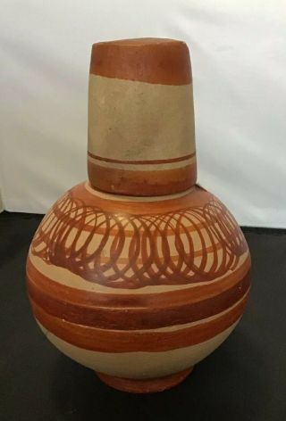 Mexican Clay Pottery Water Jug With Cup Nwot