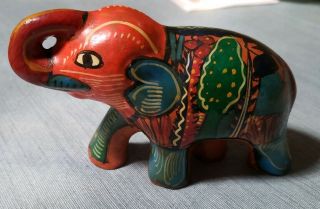 Coloful Mexican Hand Painted Ceramic Clay Pottery Elephant Figurine 3 In Tall