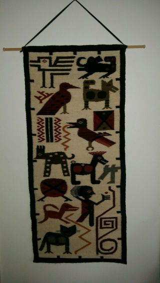 Vintage Handmade Peruvian Tapestry Wall Hanging 15 1/2 " X 35 "