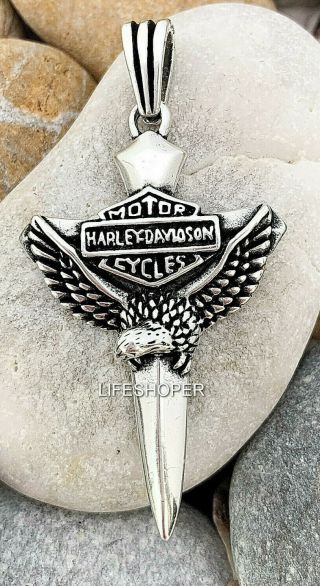 Harley Davidson Motor Bike 925 Sterling Silver Men ' s Woman Pendant necklace 3 3