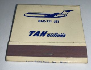 Vintage Matchbook Tan Airlines Bac 111 Jet Prop Electra Struck Intact