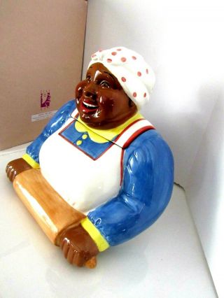 Cookie Jar mammy w/Rolling Pin Baking Time Clay Art Americana 1995 3