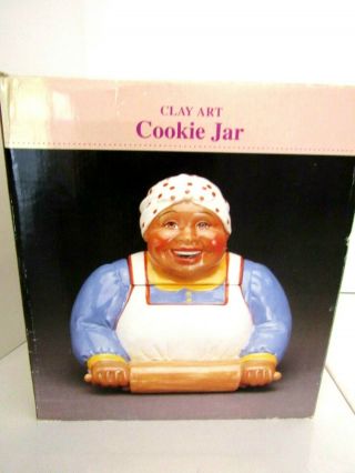 Cookie Jar mammy w/Rolling Pin Baking Time Clay Art Americana 1995 4