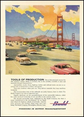 1951 Golden Gate Bridge Budd Auto Vintage Advertisement Print Art Car Ad J294
