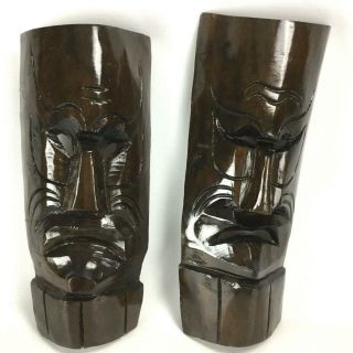 Vintage Set 2 Large Hand Carved Wood Tiki Tribal Masks Sculpture Wall Art 20 X 8
